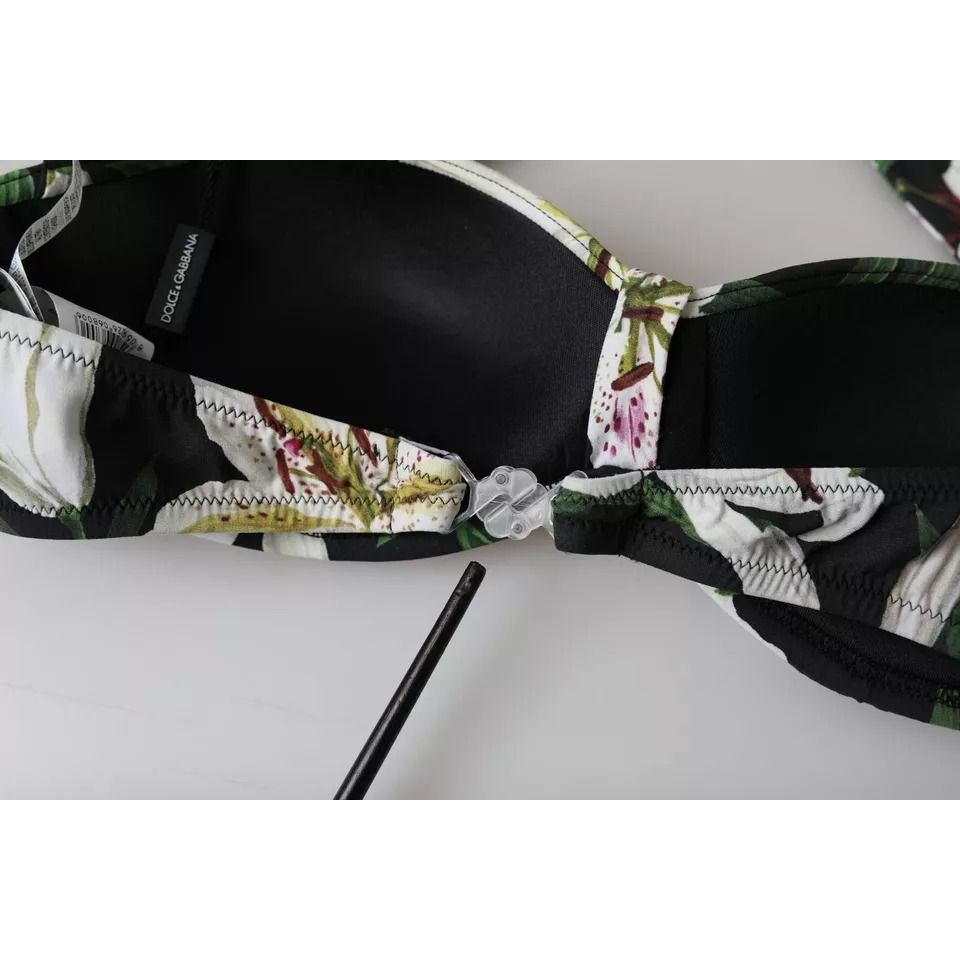 Dolce & Gabbana Black Lily Halter Swimwear Beachwear Bikini Top