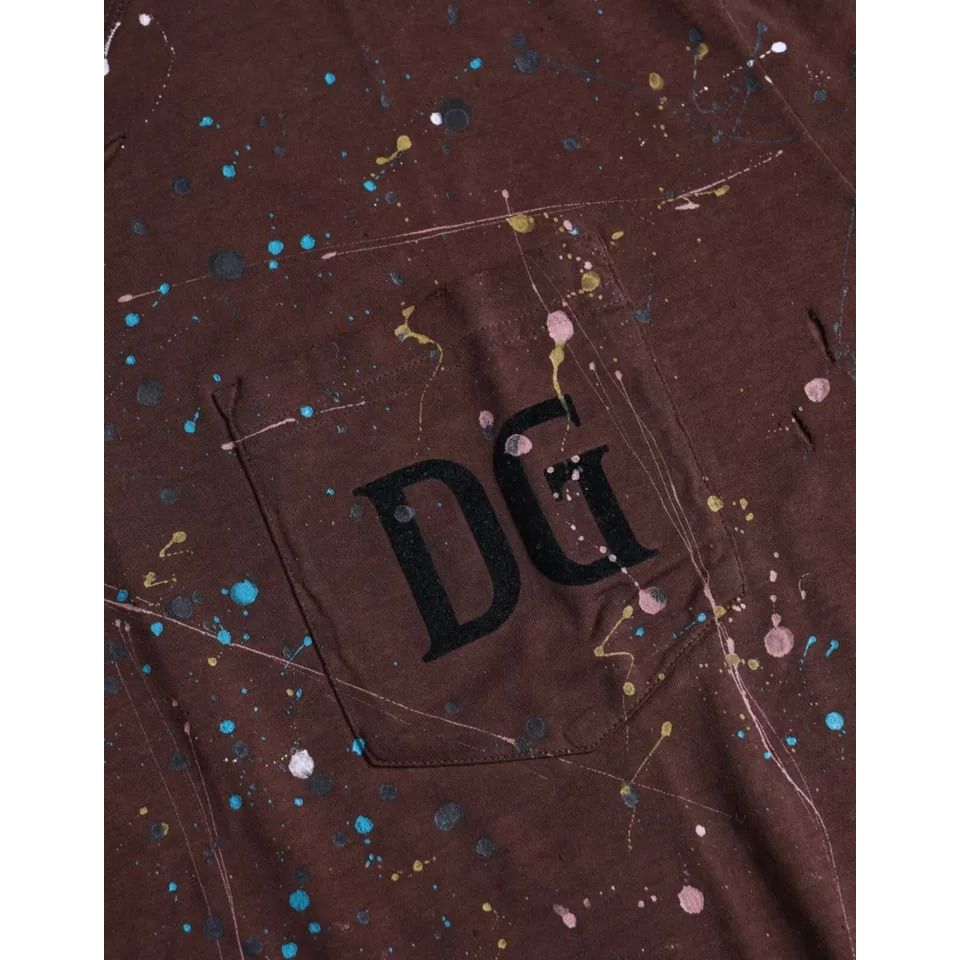 Dolce & Gabbana Brown Color Splash Cotton Crew Neck T-shirt