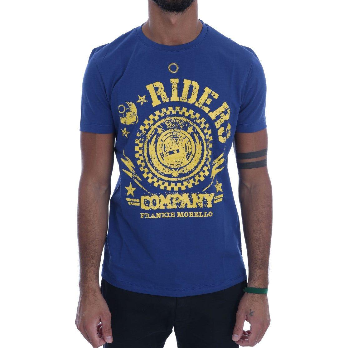 Frankie Morello Blue Cotton RIDERS Crewneck T-Shirt