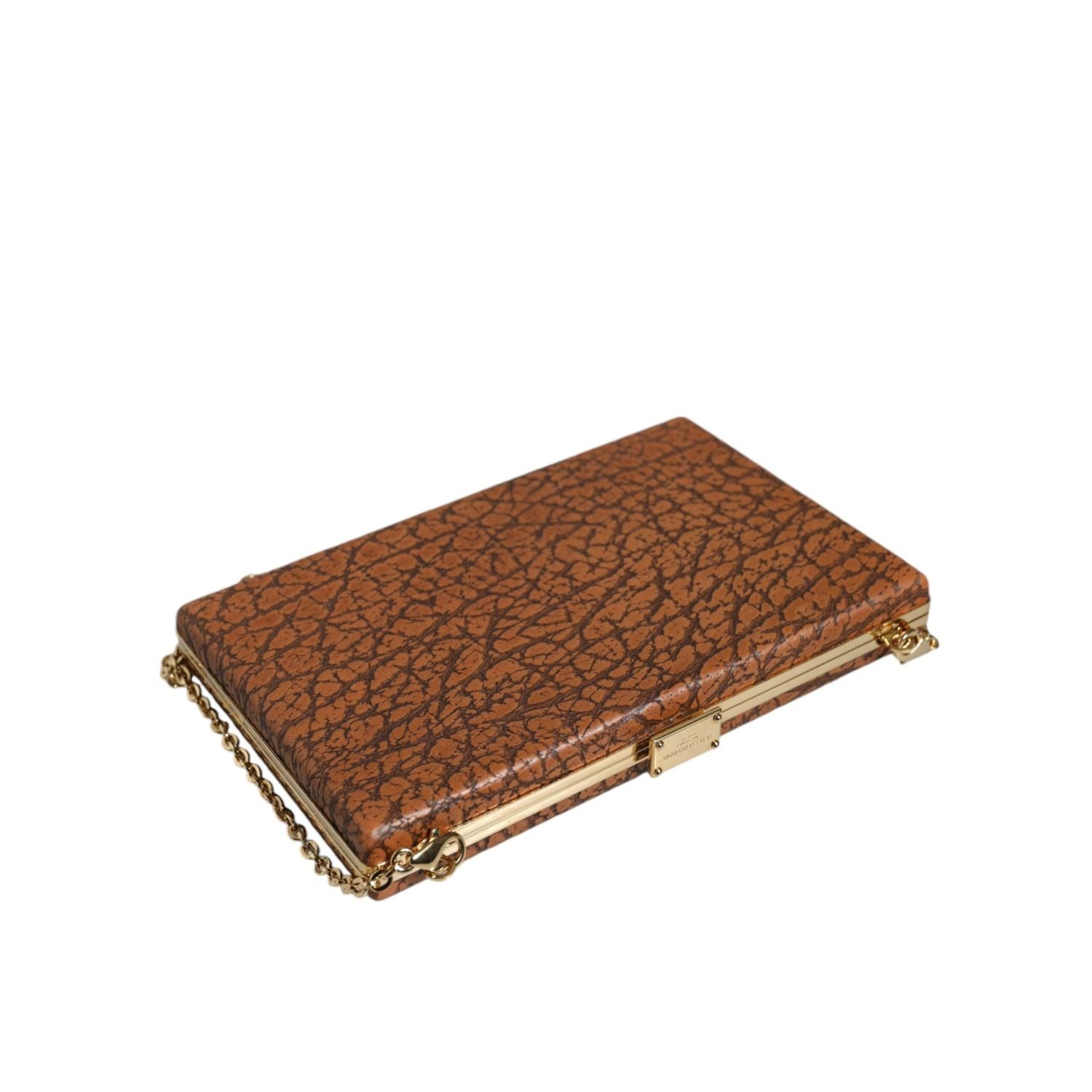 Dolce & Gabbana Brown Leather Gold Frame Clutch Mini Crossbody Bag