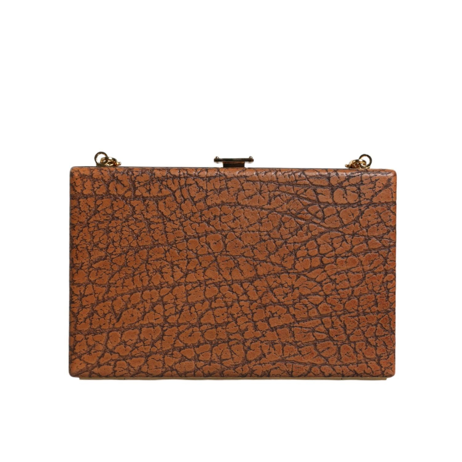 Dolce & Gabbana Brown Leather Gold Frame Clutch Mini Crossbody Bag