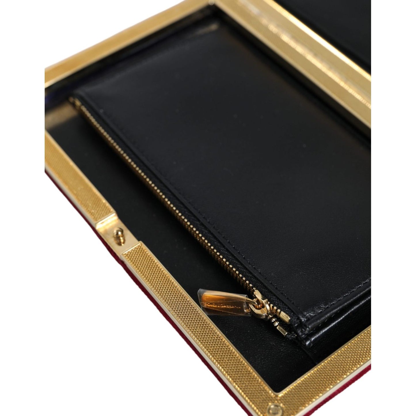 Dolce & Gabbana Red Velvet Gold Frame Clutch Evening Party Purse Bag