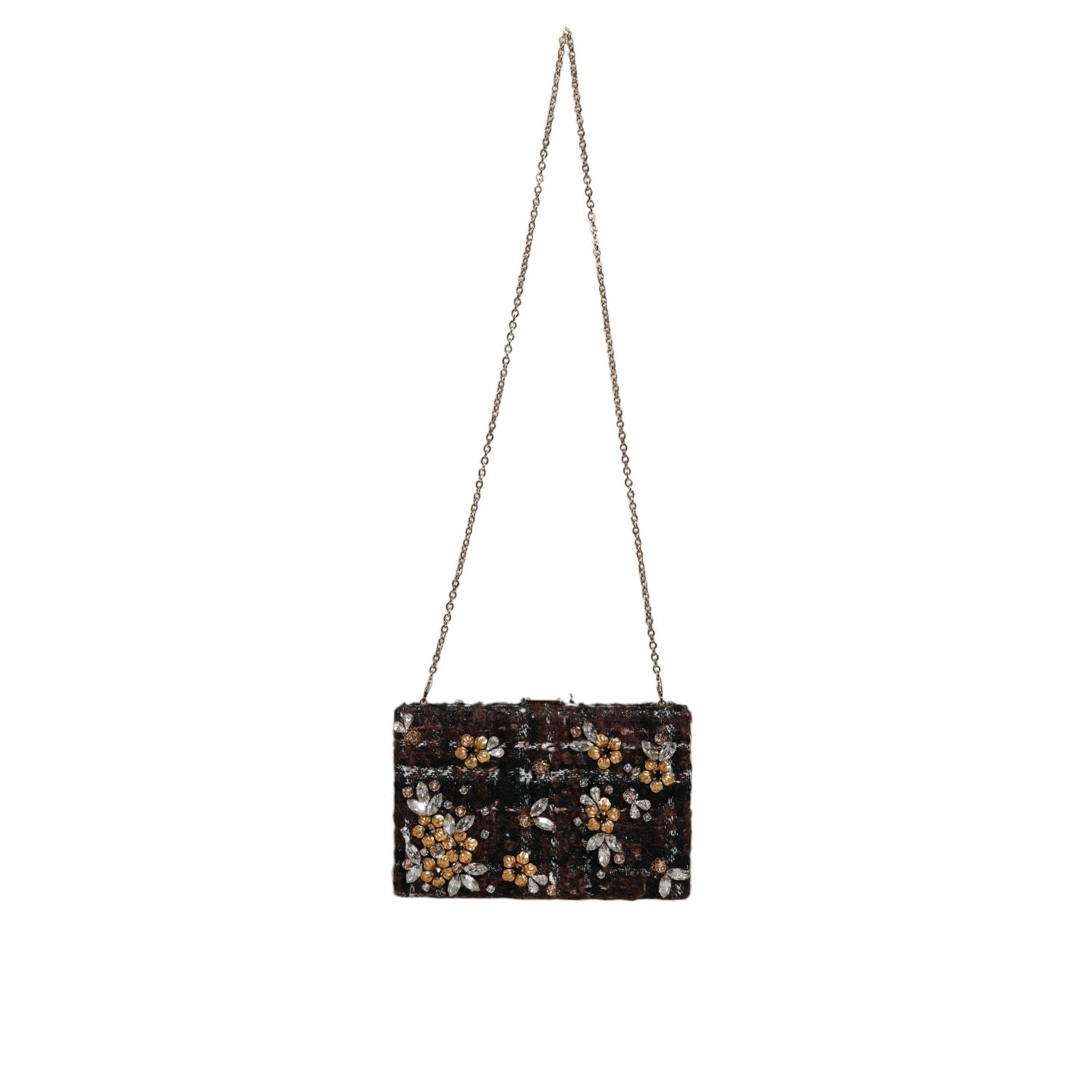 Dolce & Gabbana Multicolor Tweed Floral Clutch Evening Party Purse CrossBody Bag
