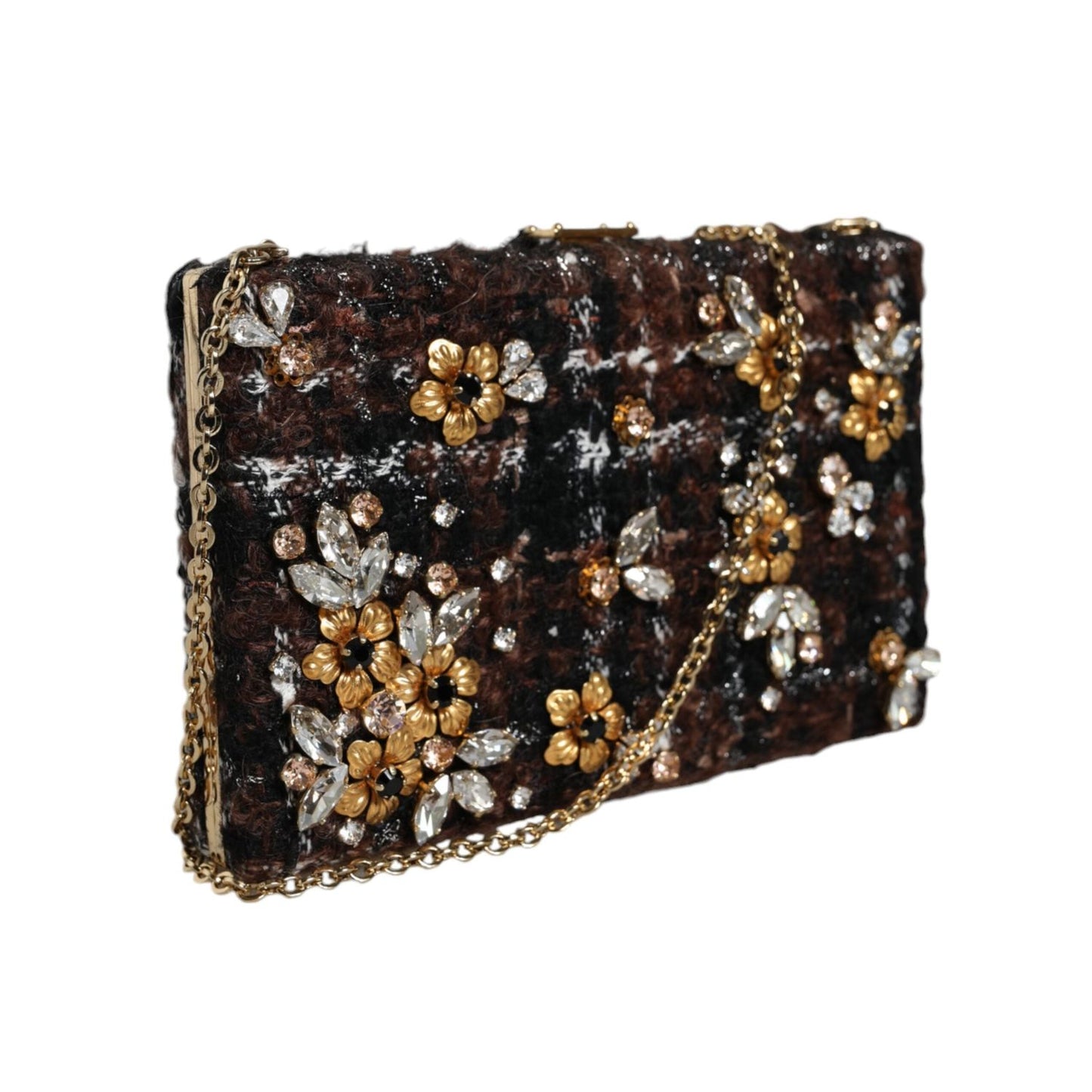 Dolce & Gabbana Multicolor Tweed Floral Clutch Evening Party Purse CrossBody Bag