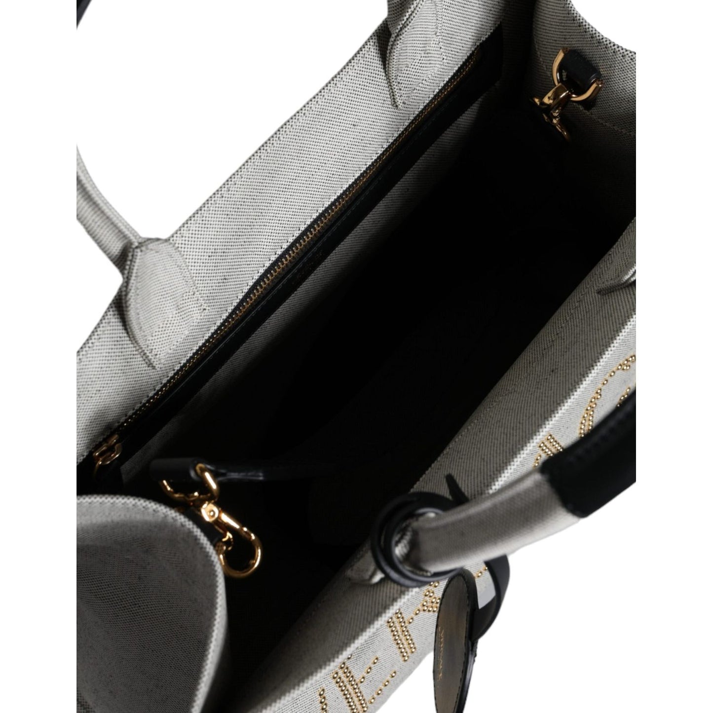 Versace White Top Handle Canvas Leather Logo Crossbody Tote Bag