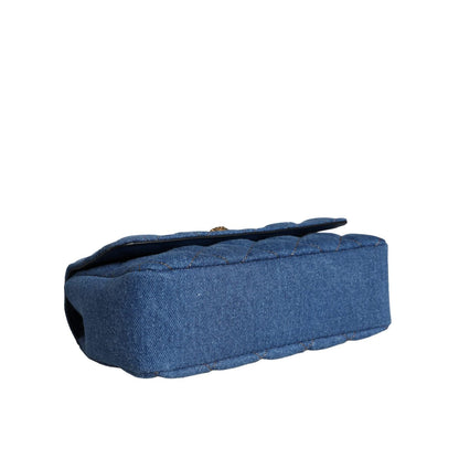 Versace Blue Quilted Denim Leather Crossbody Shoulder Bag