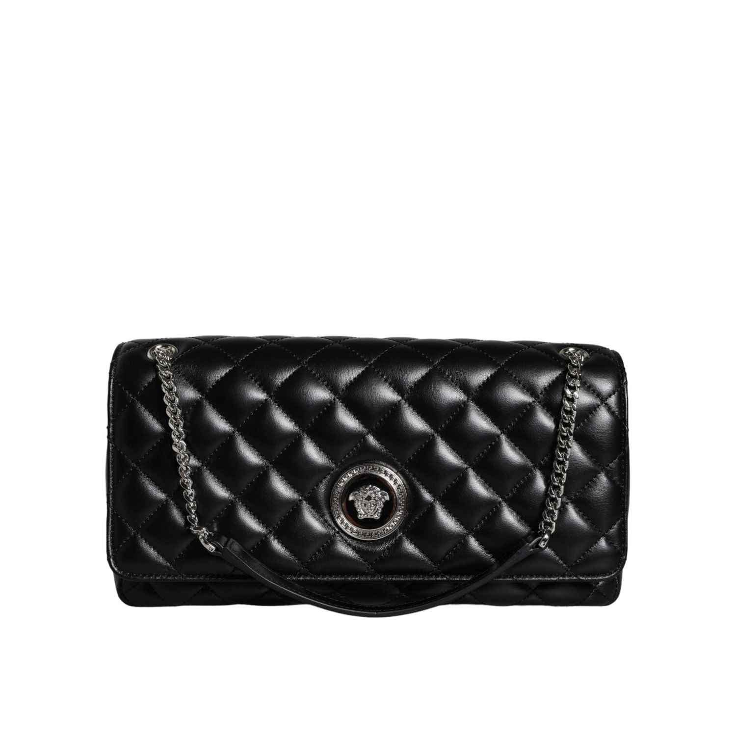 Versace Black Quilted Lambskin Leather Crossbody Shoulder Bag