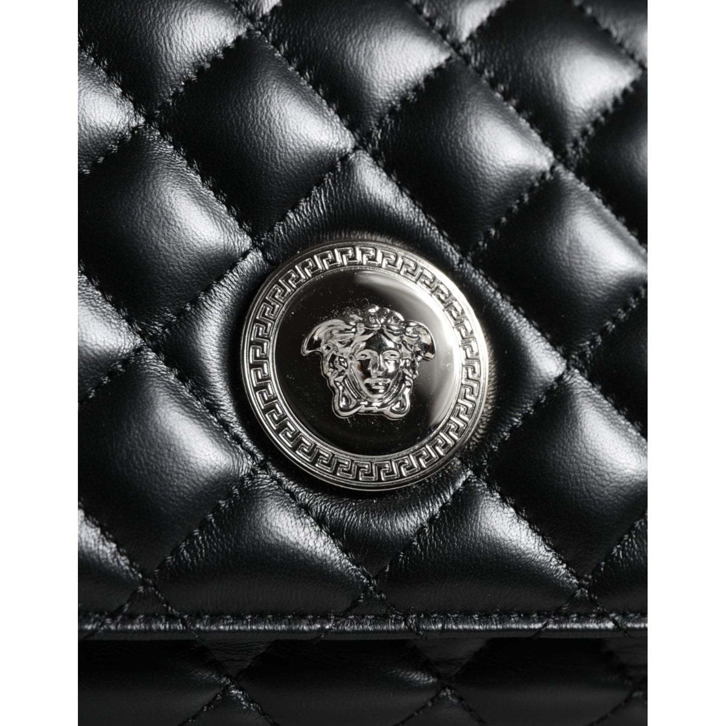 Versace Black Quilted Lambskin Leather Crossbody Shoulder Bag