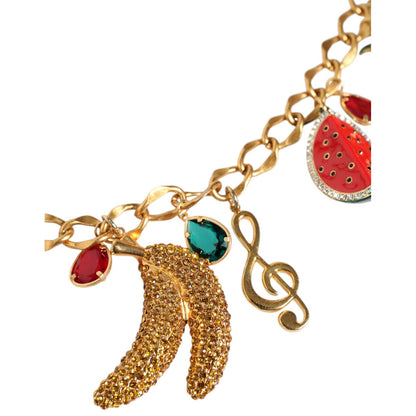 Dolce & Gabbana Gold Tone Brass Fruity Crystal Embellished Waist Chain Belt