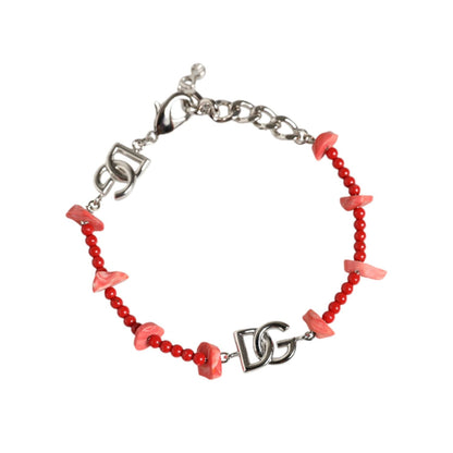 Dolce & Gabbana Silver Tone Brass Beaded Resin DG Logo Chain Bracelet