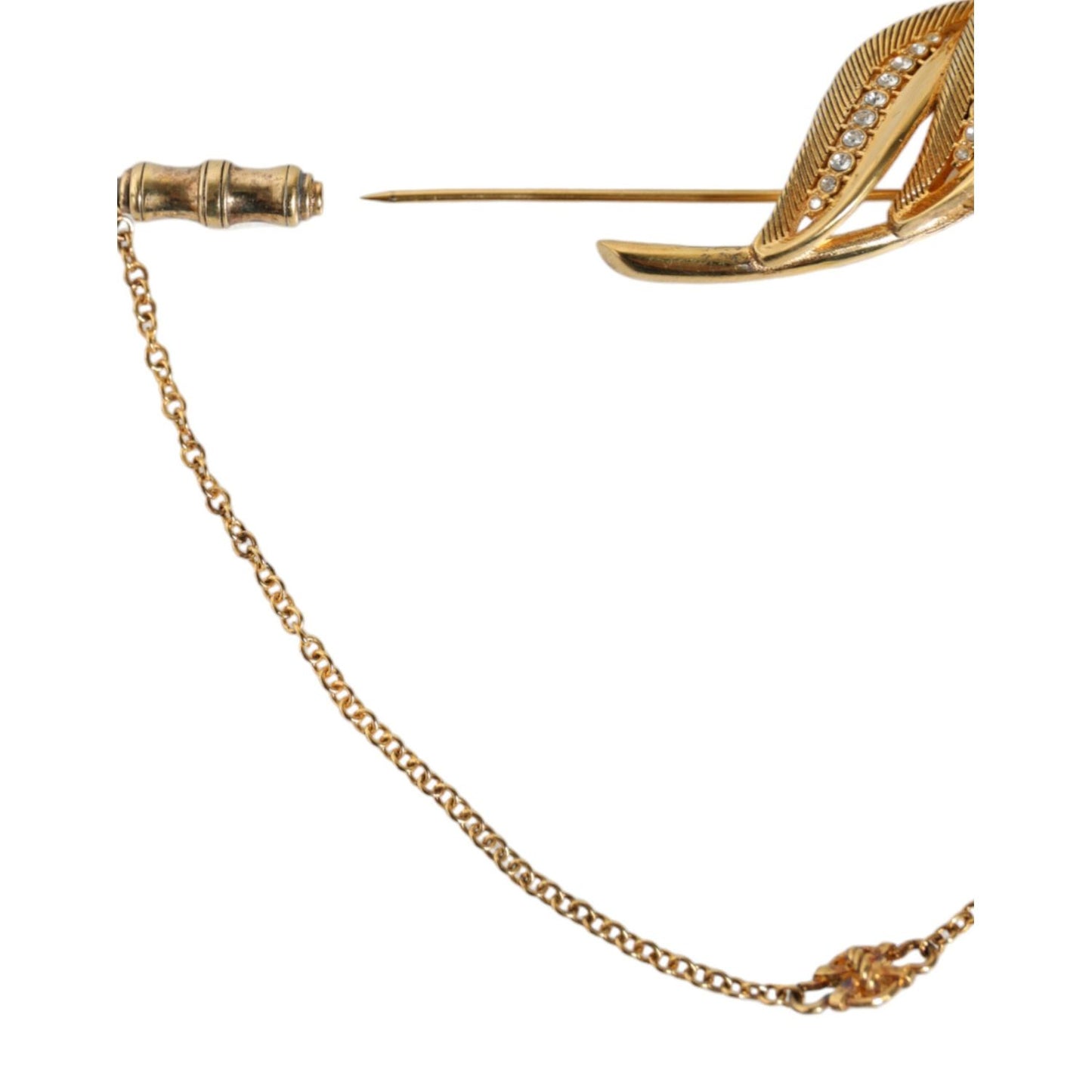 Dolce & Gabbana Gold Tone 925 Sterling Silver Leaf Crystal Chain Brooch