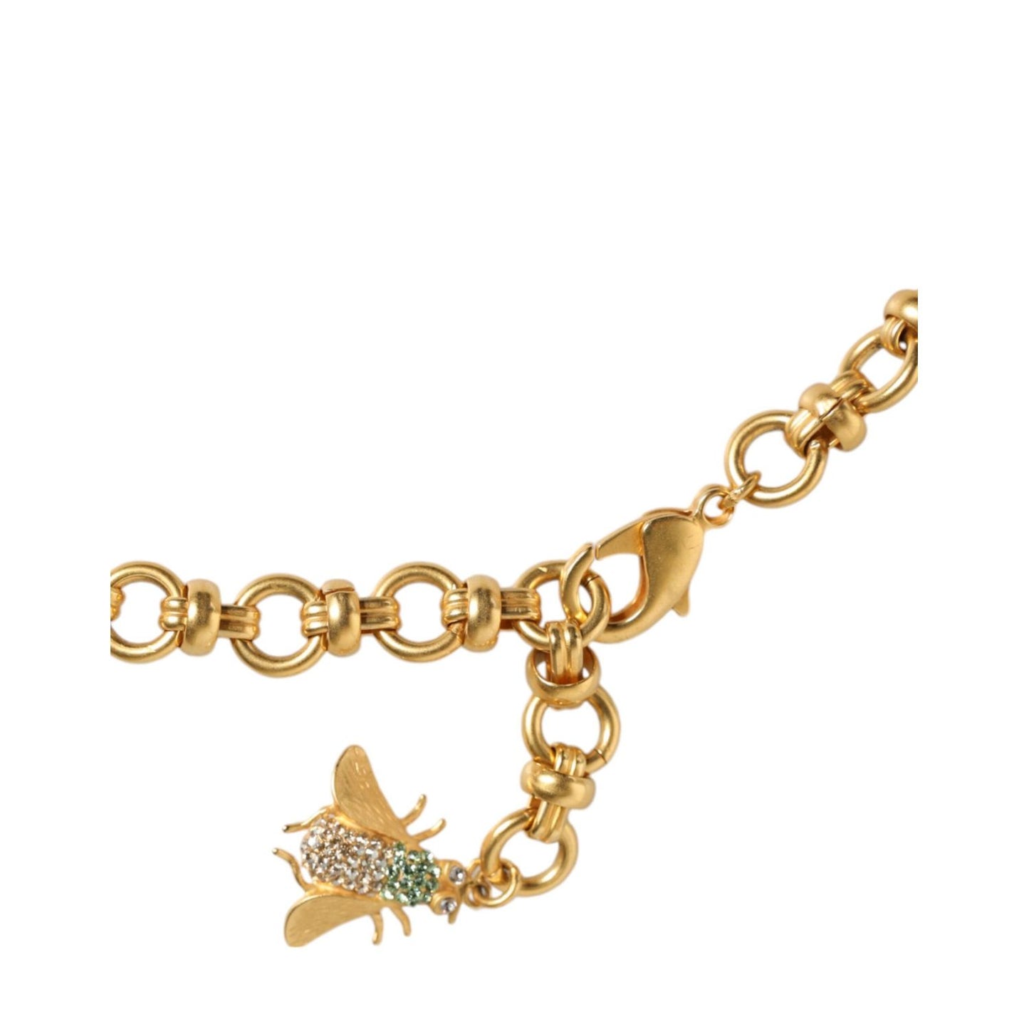 Dolce & Gabbana Gold Brass Crystal Bug Charm Pendant Statement Necklace