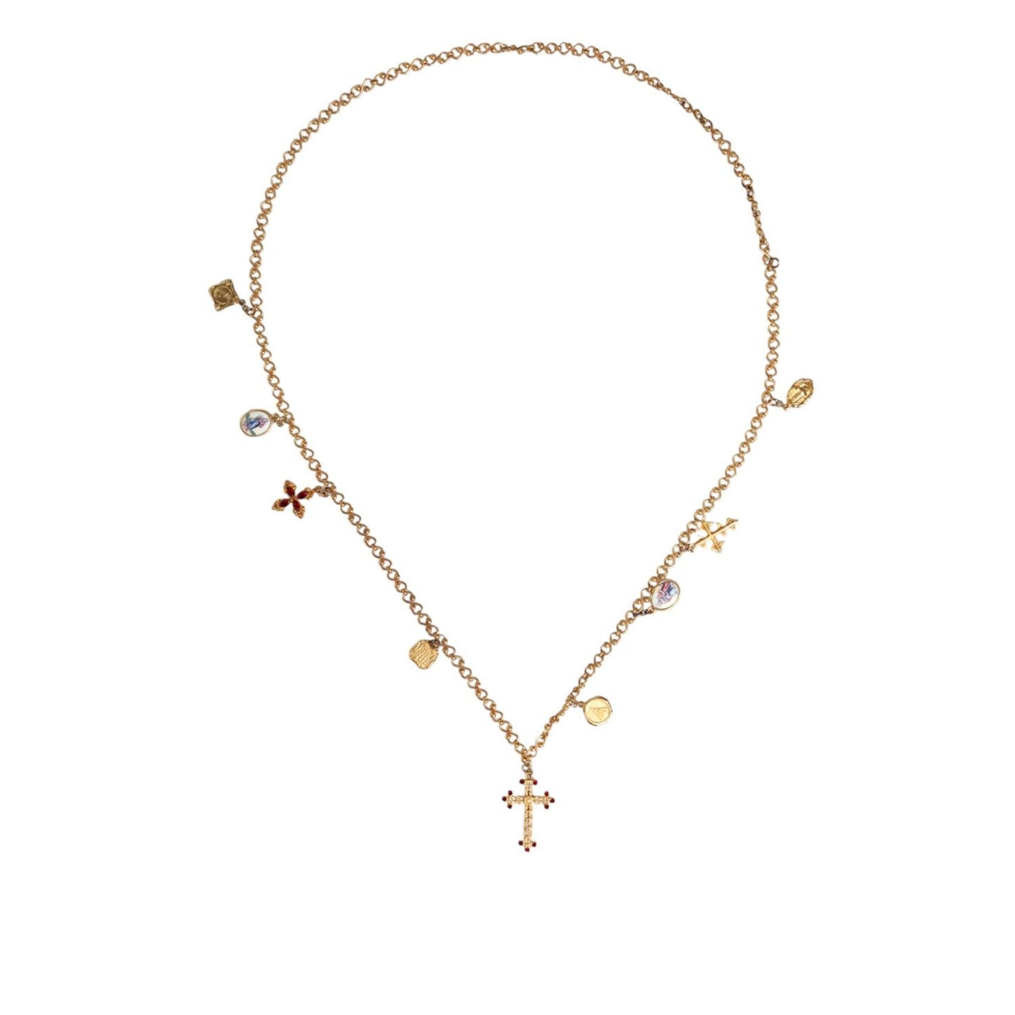 Dolce & Gabbana Gold Tone Brass Chain Religious Cross Pendant Necklace