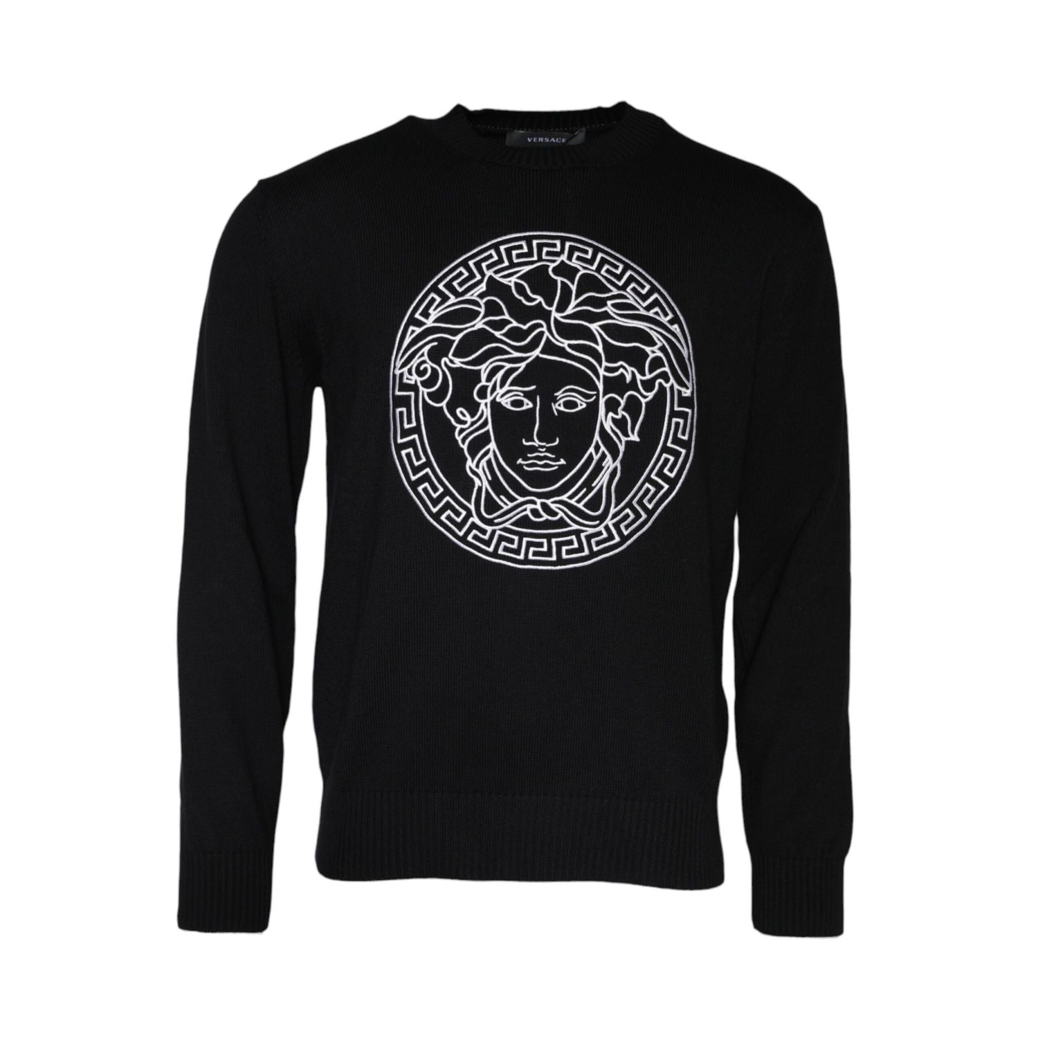 Versace Black Medusa Embroidery Crew Neck Pullover Sweater