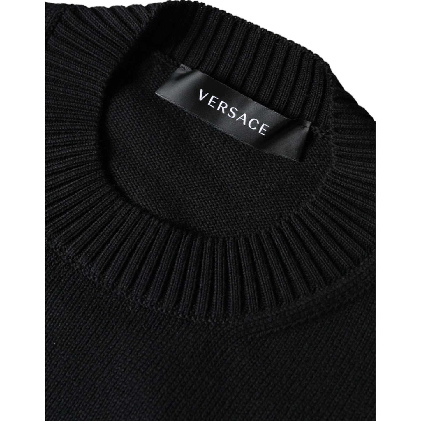 Versace Black Medusa Embroidery Crew Neck Pullover Sweater