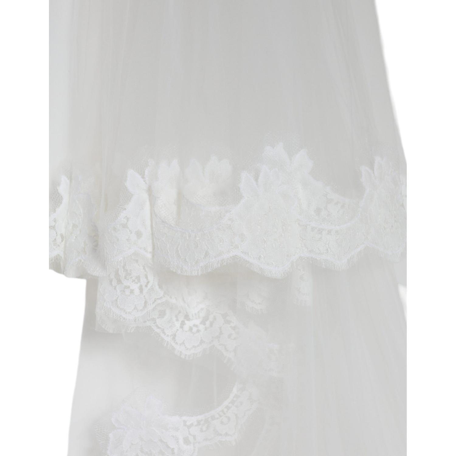 Dolce & Gabbana White Floral Lace Nylon Floor Length Wedding Veil