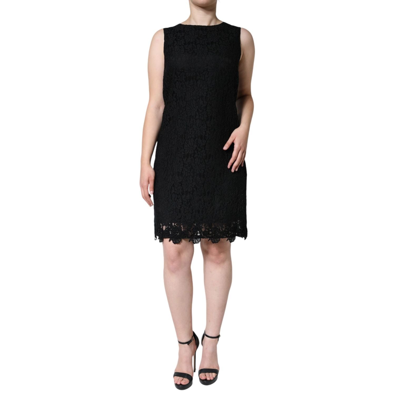 Dolce & Gabbana Black Floral Lace Sheath Sleeveless Mini Dress