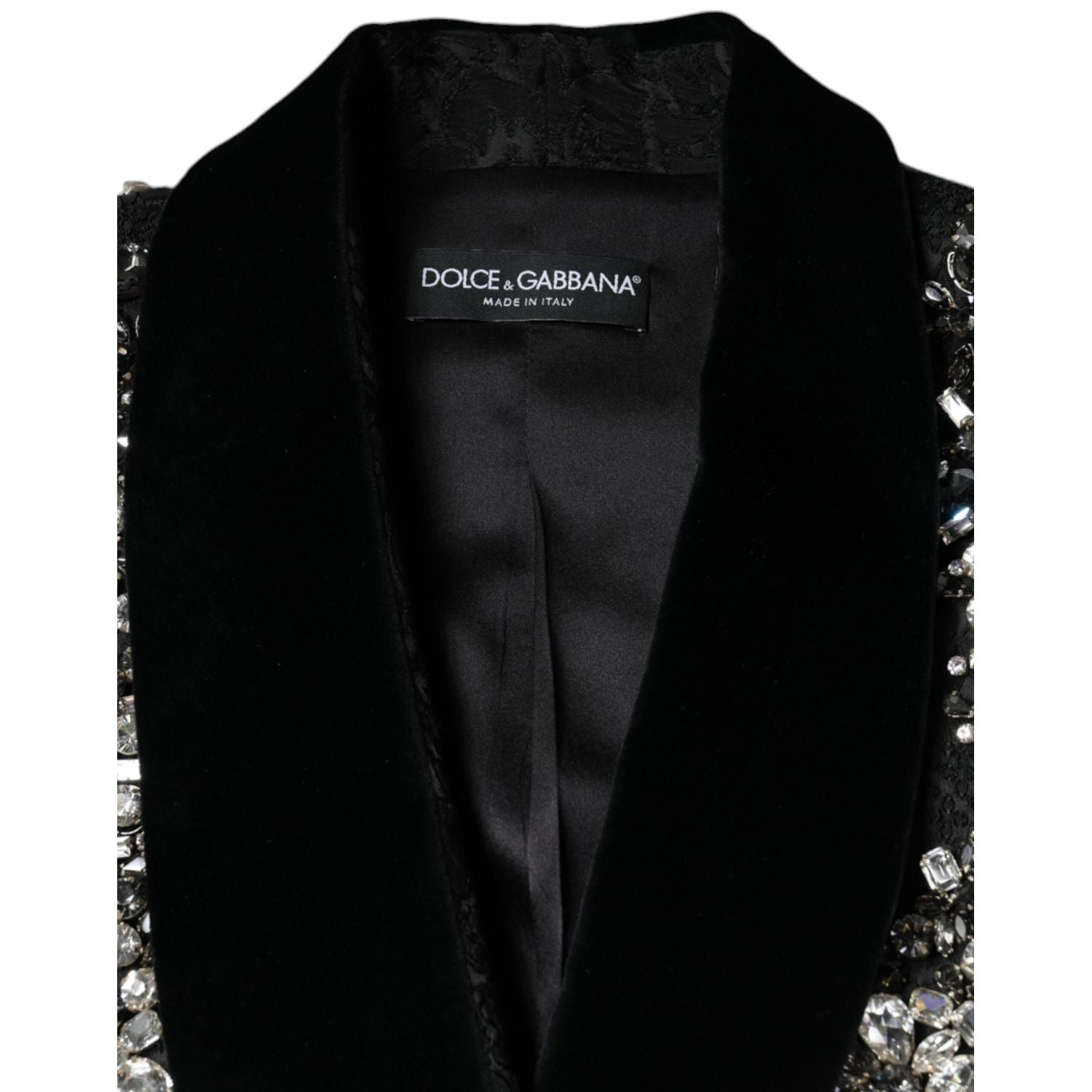 Dolce & Gabbana Black Jacquard Crystal Floral Jacket Blazer