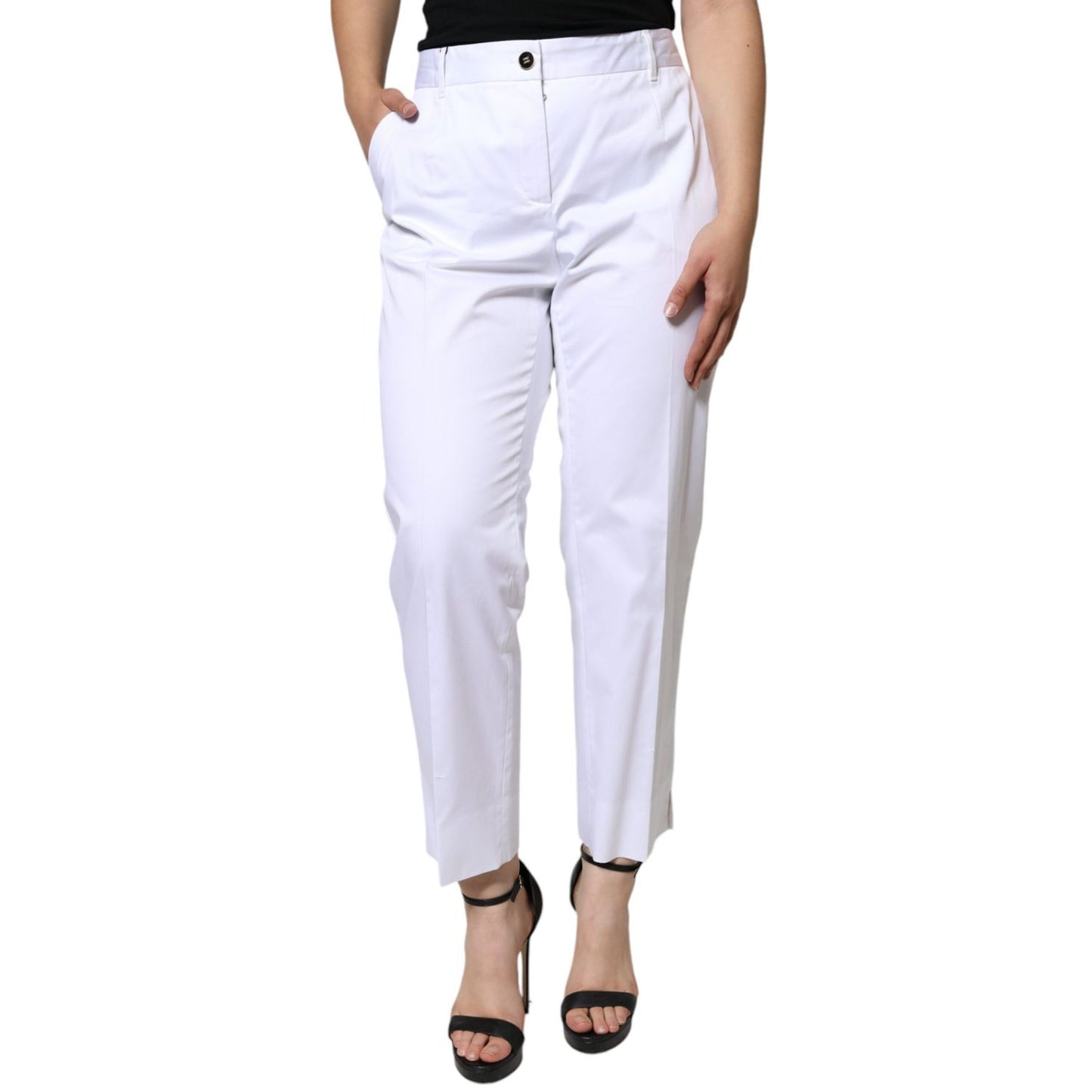 Dolce & Gabbana White Cotton Mid Waist Tapered Denim Jeans