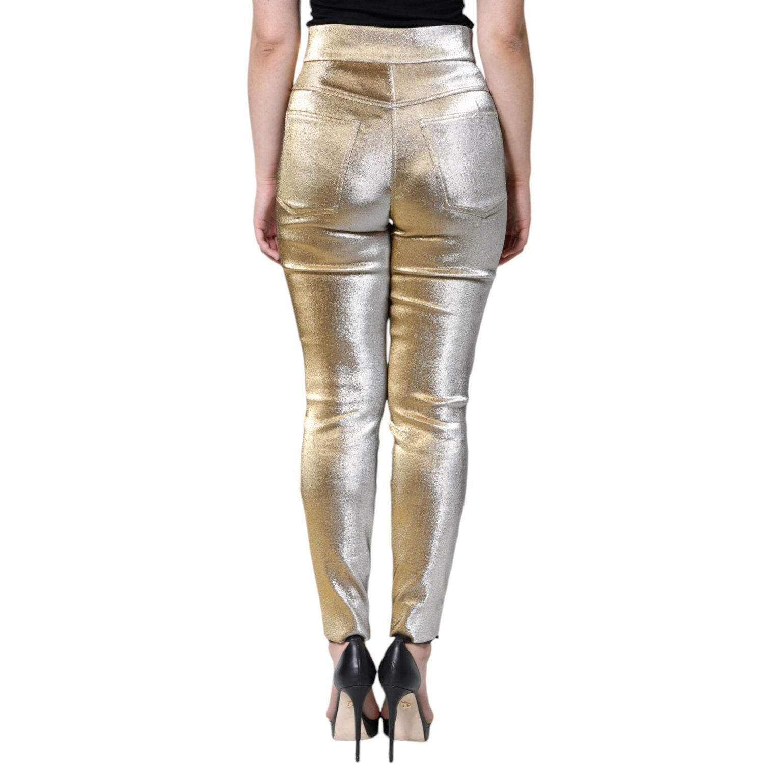 Dolce & Gabbana Metallic Gold High Waist Skinny Pants