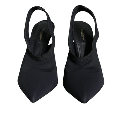 Dolce & Gabbana Black Jersey Stretch Heels Slingback Shoes
