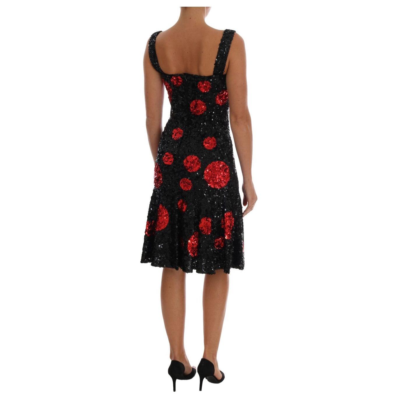 Dolce & Gabbana Black Red Polka Sequined Shift Dress