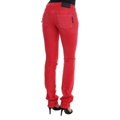 Costume National Red Cotton Stretch Slim Jeans