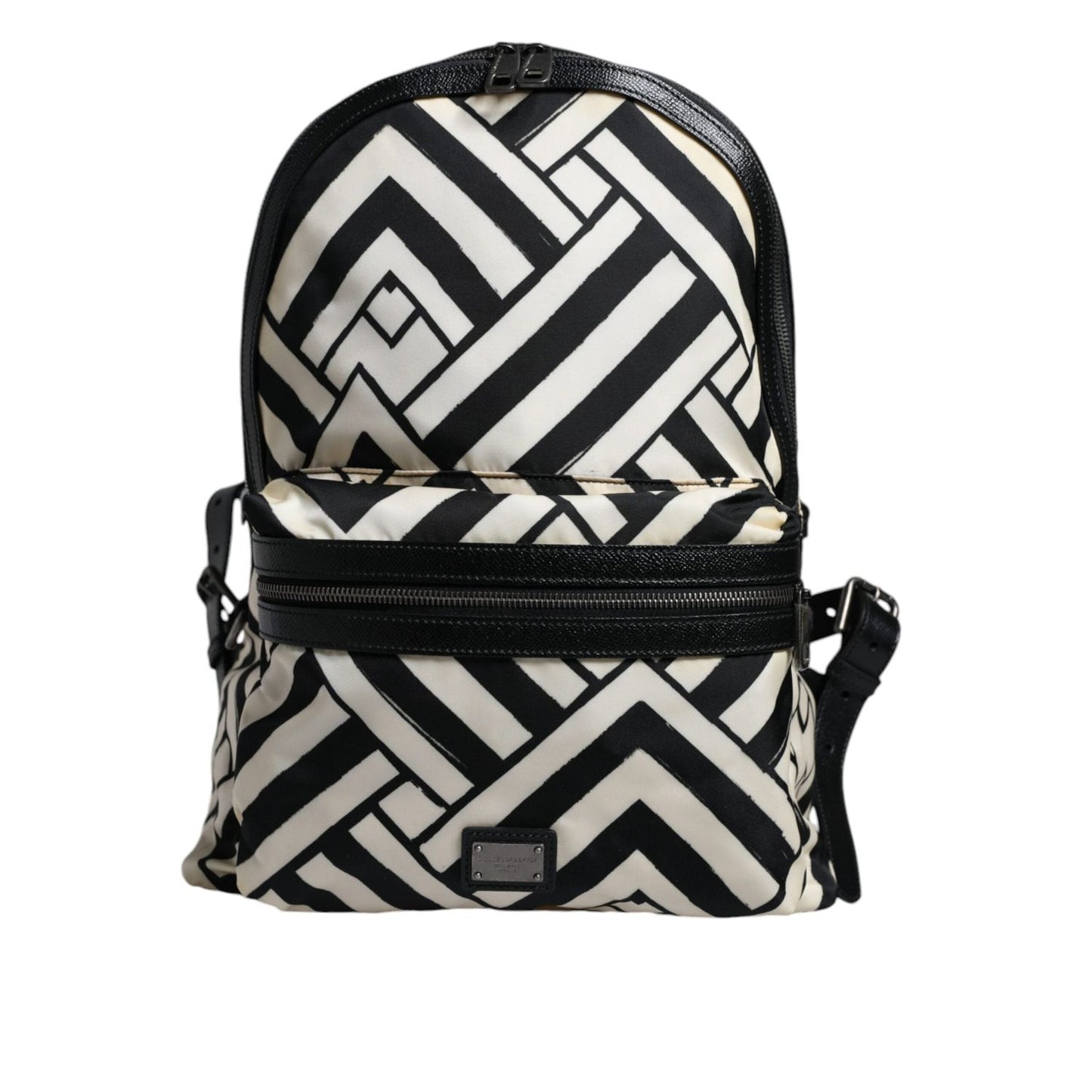 Dolce & Gabbana Black White Nylon Leather Travel Back Pack Bag