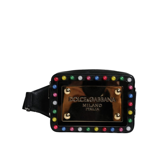 Dolce & Gabbana Black Leather LED Logo Belt Waist Fanny Pack Bag