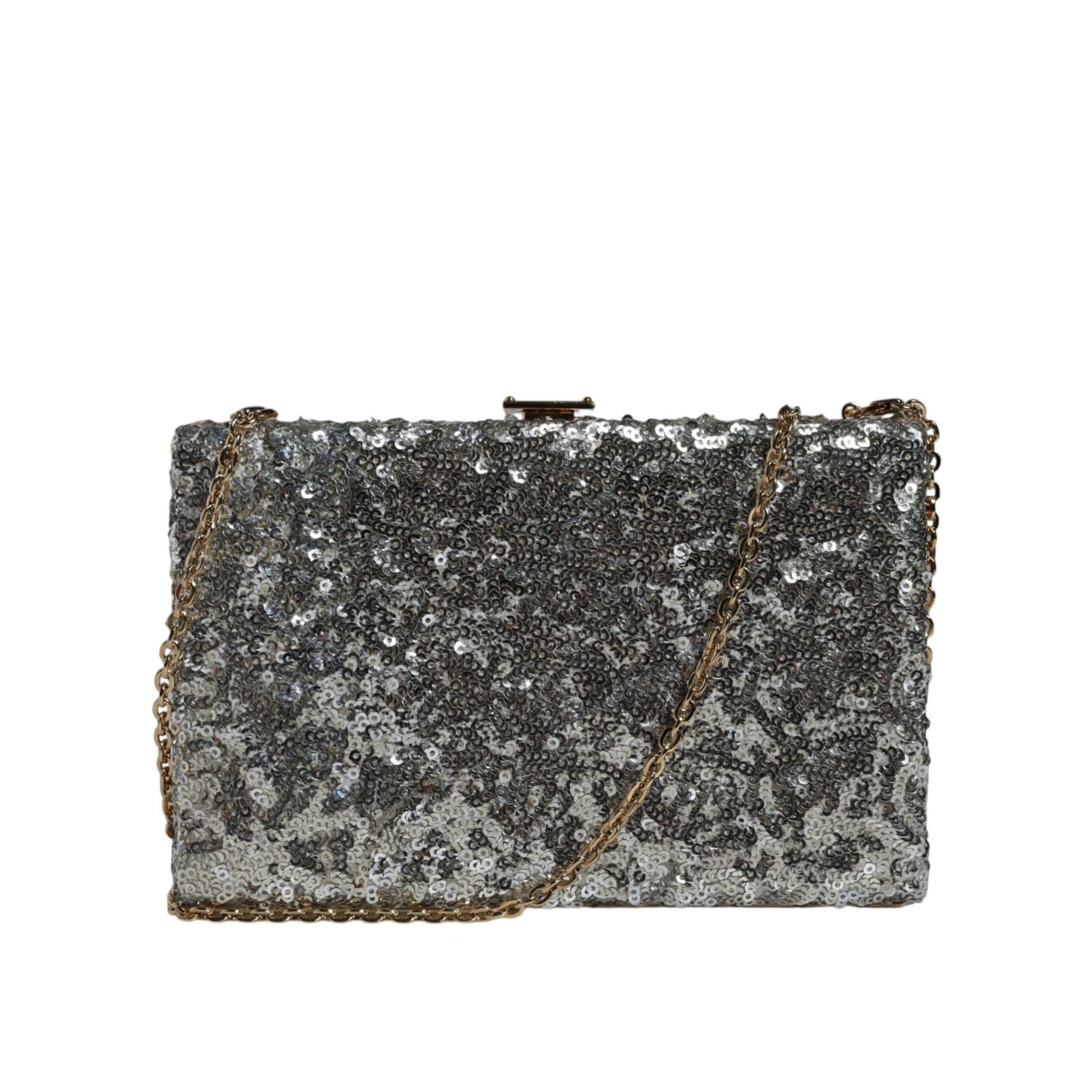 Dolce & Gabbana Silver Sequined Clutch Evening Crossbody Bag