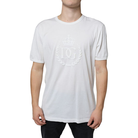Dolce & Gabbana White Logo Embossed Cotton Crewneck T-shirt