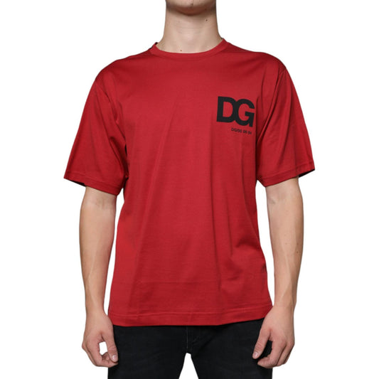 Dolce & Gabbana Red Cotton DG Logo Print Crew Neck T-shirt