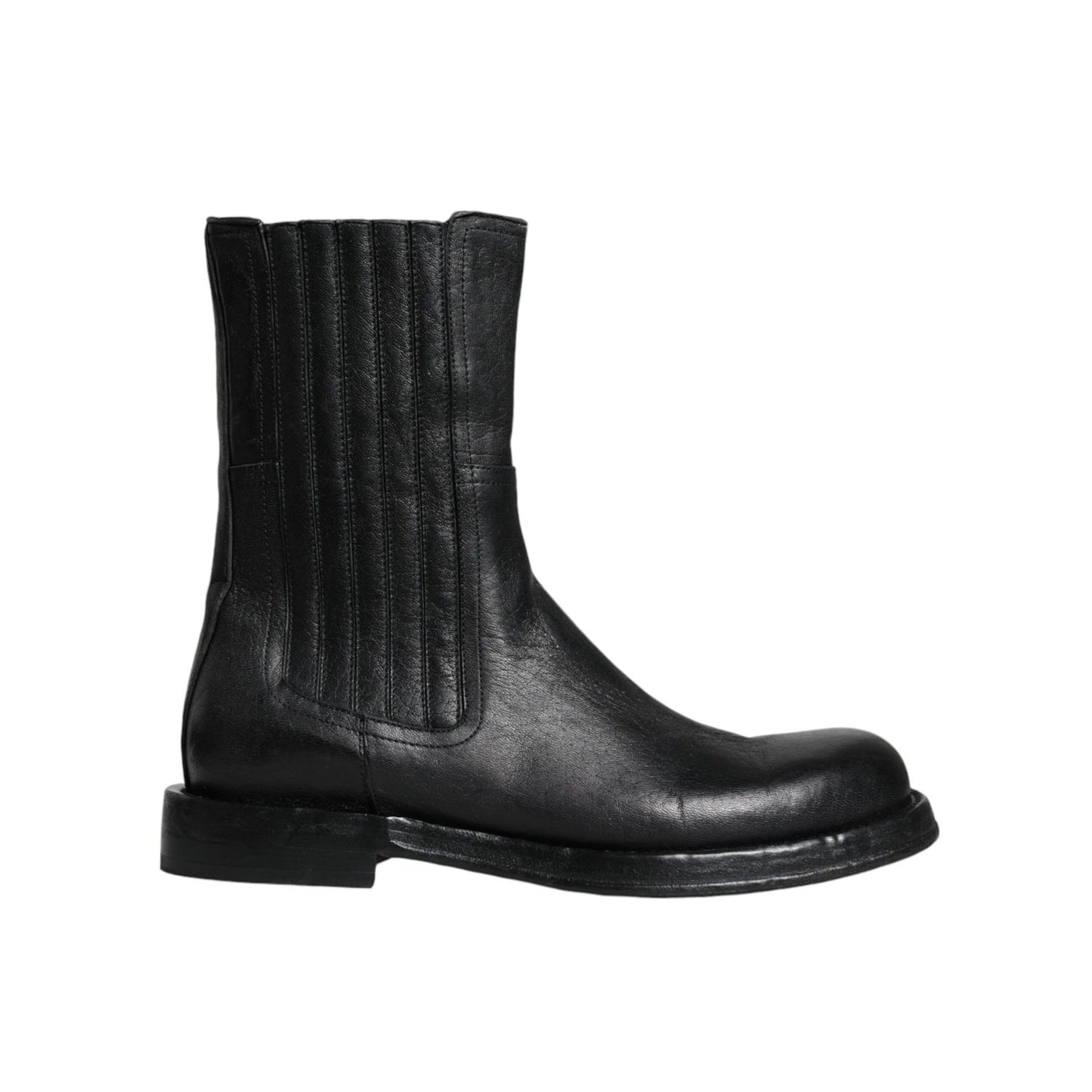 Dolce & Gabbana Black Horse Leather Mid Calf Boots Shoes