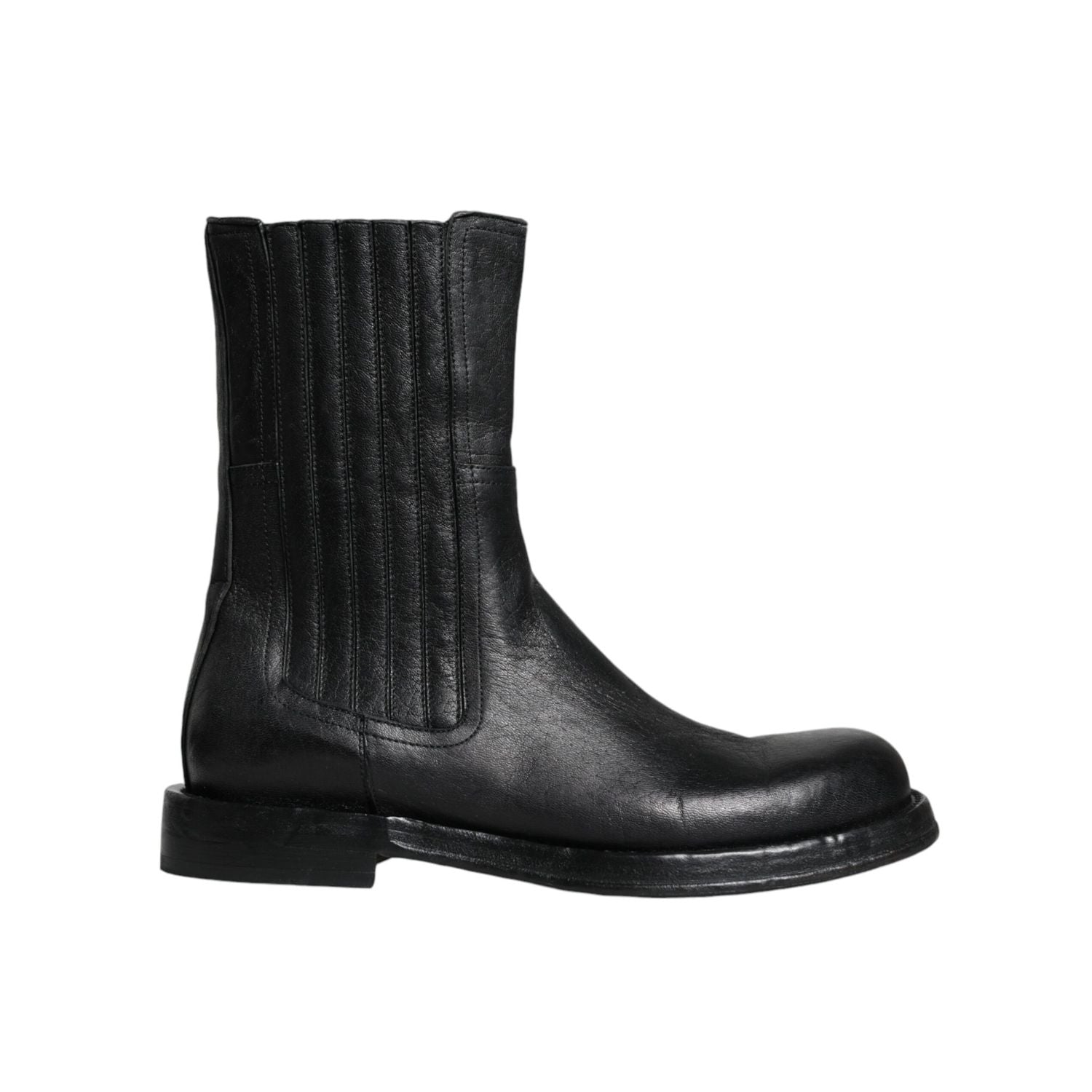 Dolce & Gabbana Black Horse Leather Mid Calf Boots Shoes