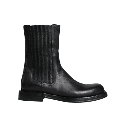 Dolce & Gabbana Black Horse Leather Mid Calf Boots Shoes