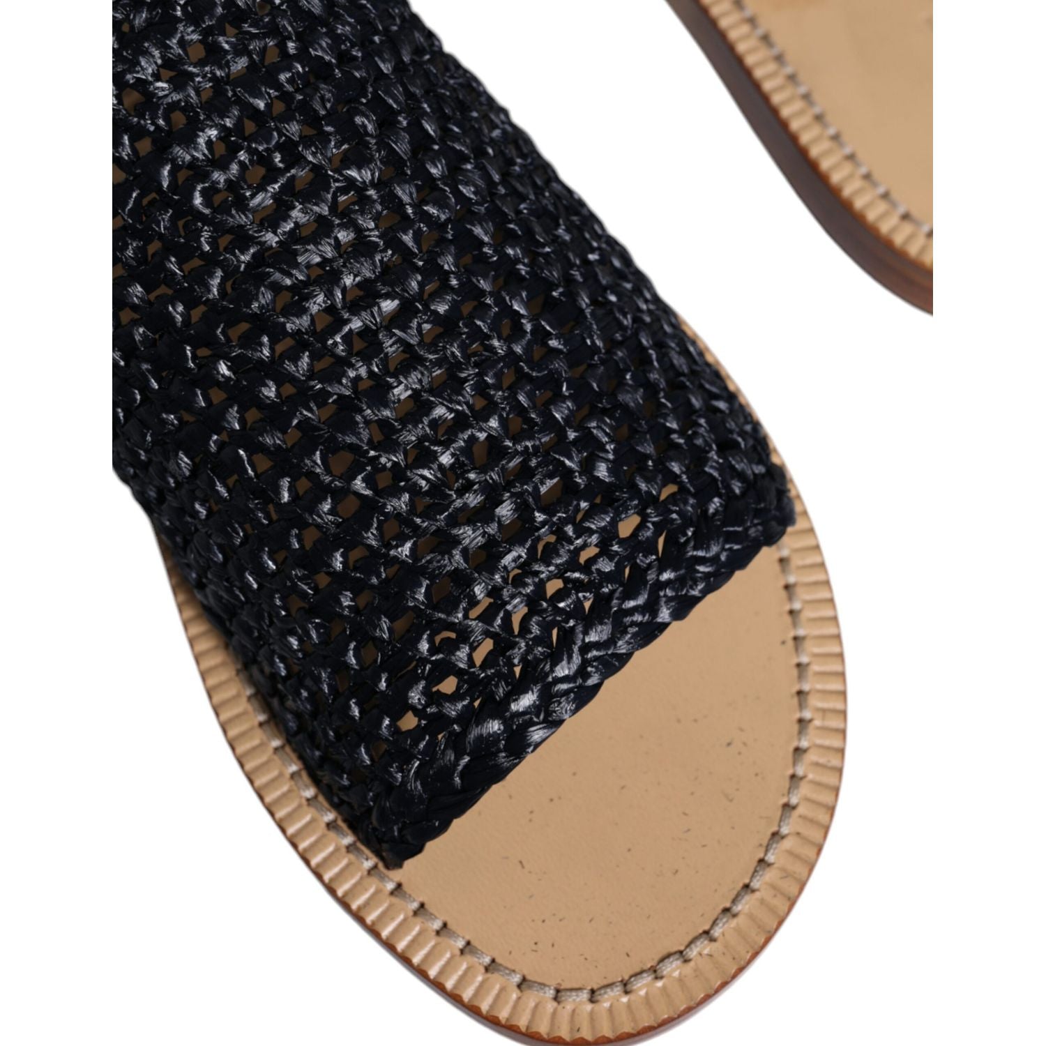 Dolce & Gabbana Black Monochrome Braided Raffia Slides Shoes