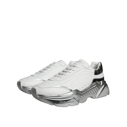 Dolce & Gabbana White Silver Daymaster Low Top Sneakers Shoes