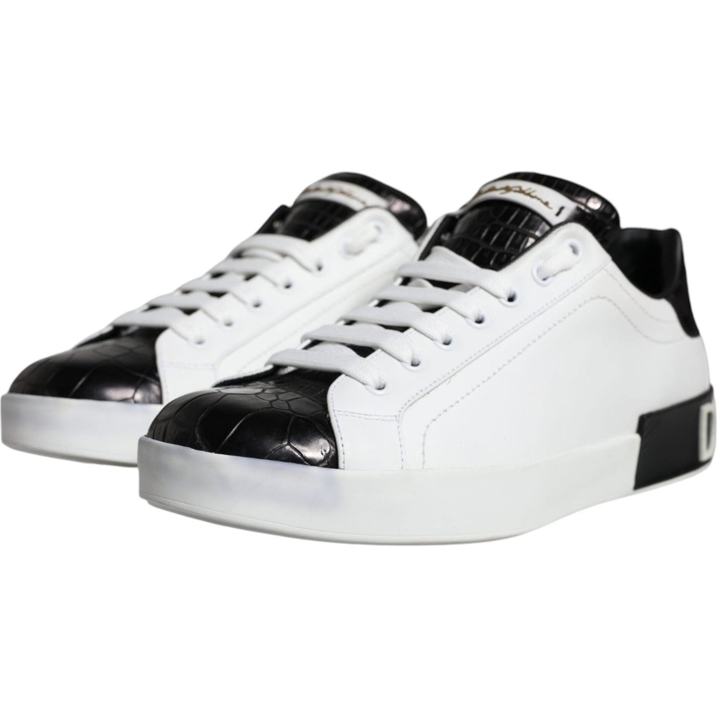 Dolce & Gabbana Black Leather Logo Portofino Sneaker Shoes