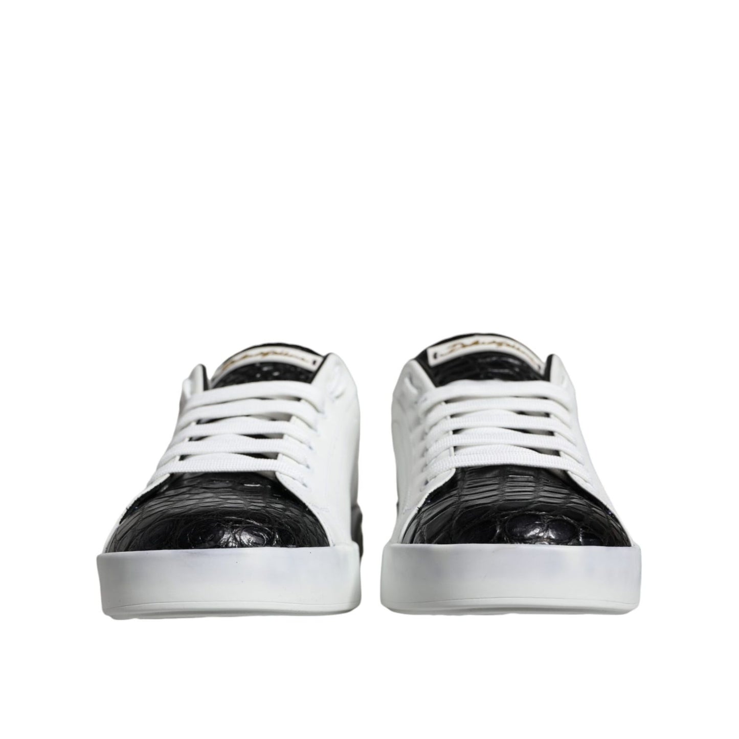 Dolce & Gabbana Black Leather Logo Portofino Sneaker Shoes