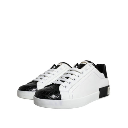 Dolce & Gabbana Black Leather Logo Portofino Sneaker Shoes