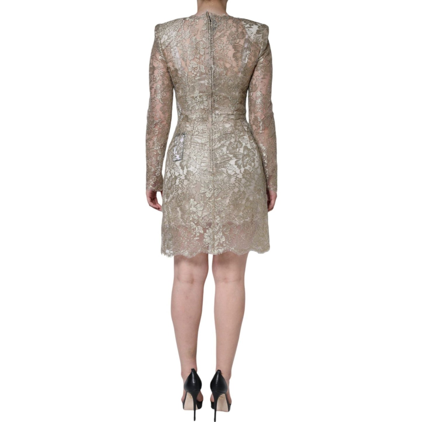 Dolce & Gabbana Gold Floral Lace A-line Sheath Mini Dress