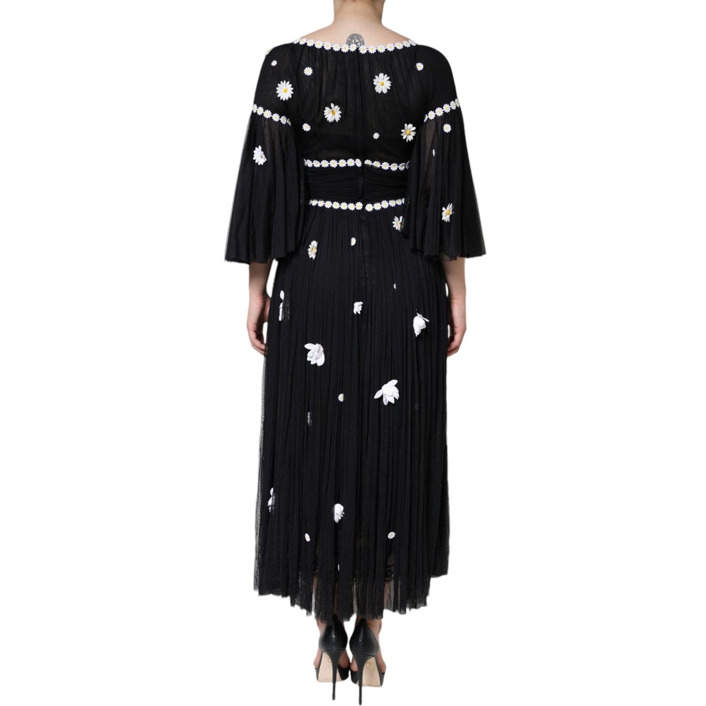 Dolce & Gabbana Black Silk Daisy A-line Long Maxi Dress