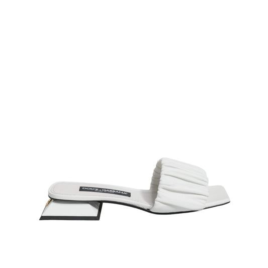 Dolce & Gabbana White Leather Slides Flats Sandals Shoes