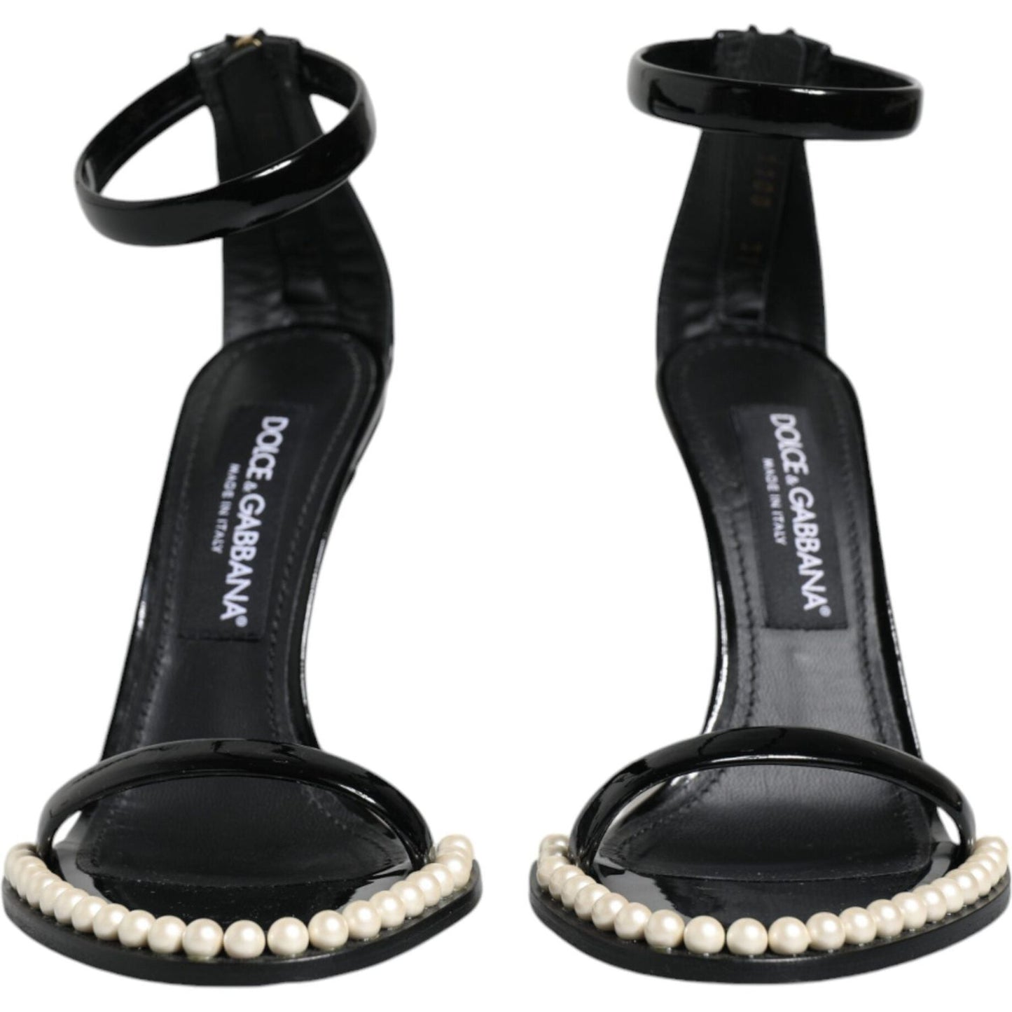 Dolce & Gabbana Black Keira Leather Faux Pearl Sandals Heels Shoes