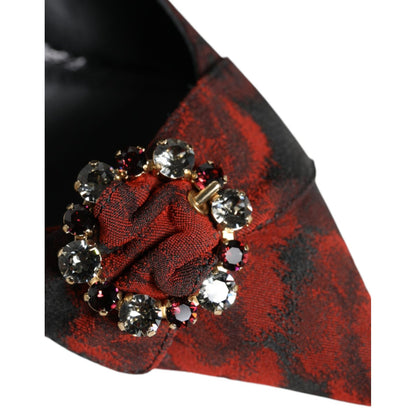 Dolce & Gabbana Black Red Floral Crystal Heel Slingback Shoes