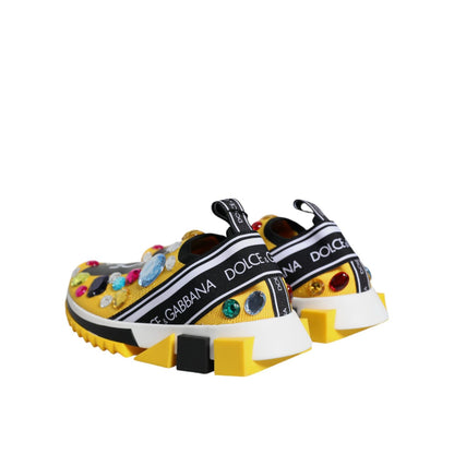 Dolce & Gabbana Yellow Sorrento Crystals Low Top Sneakers Shoes