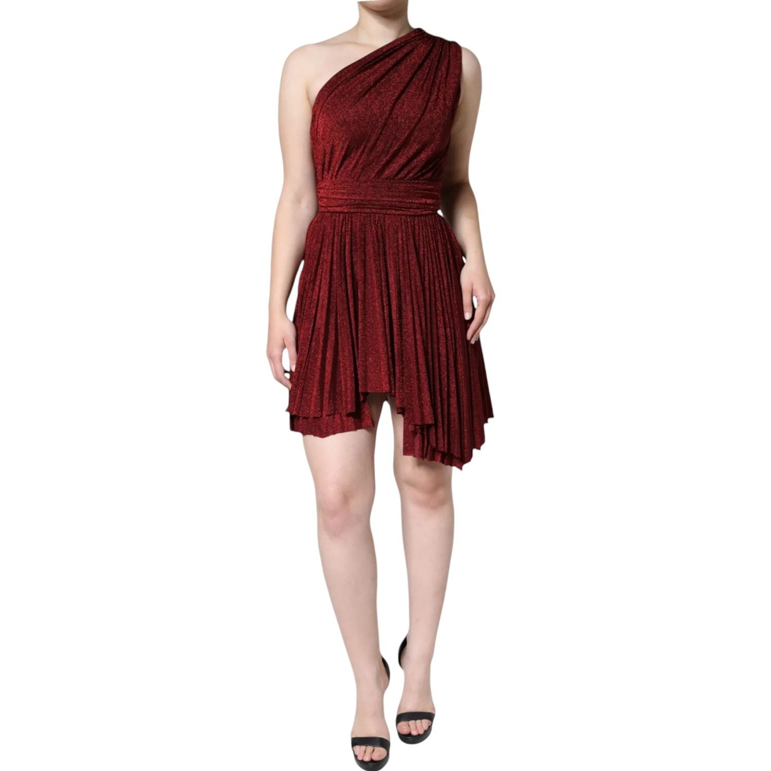 Dolce & Gabbana Red One Shoulder Pleated A-line Mini Dress