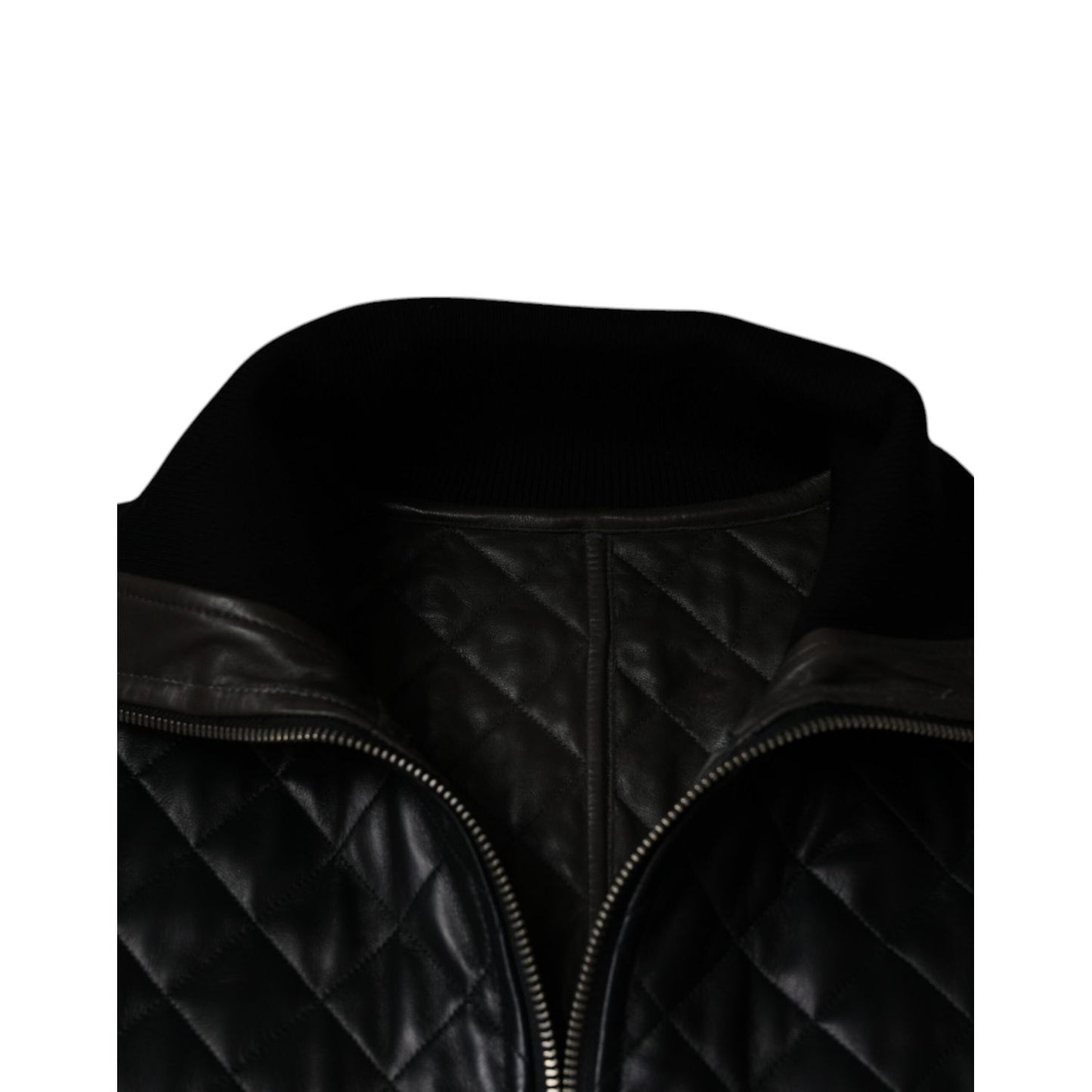Dolce & Gabbana Black Calf Leather Quilted Full Zip Jacket