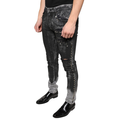 Dolce & Gabbana Black Embellished Cotton Skinny Denim Jeans