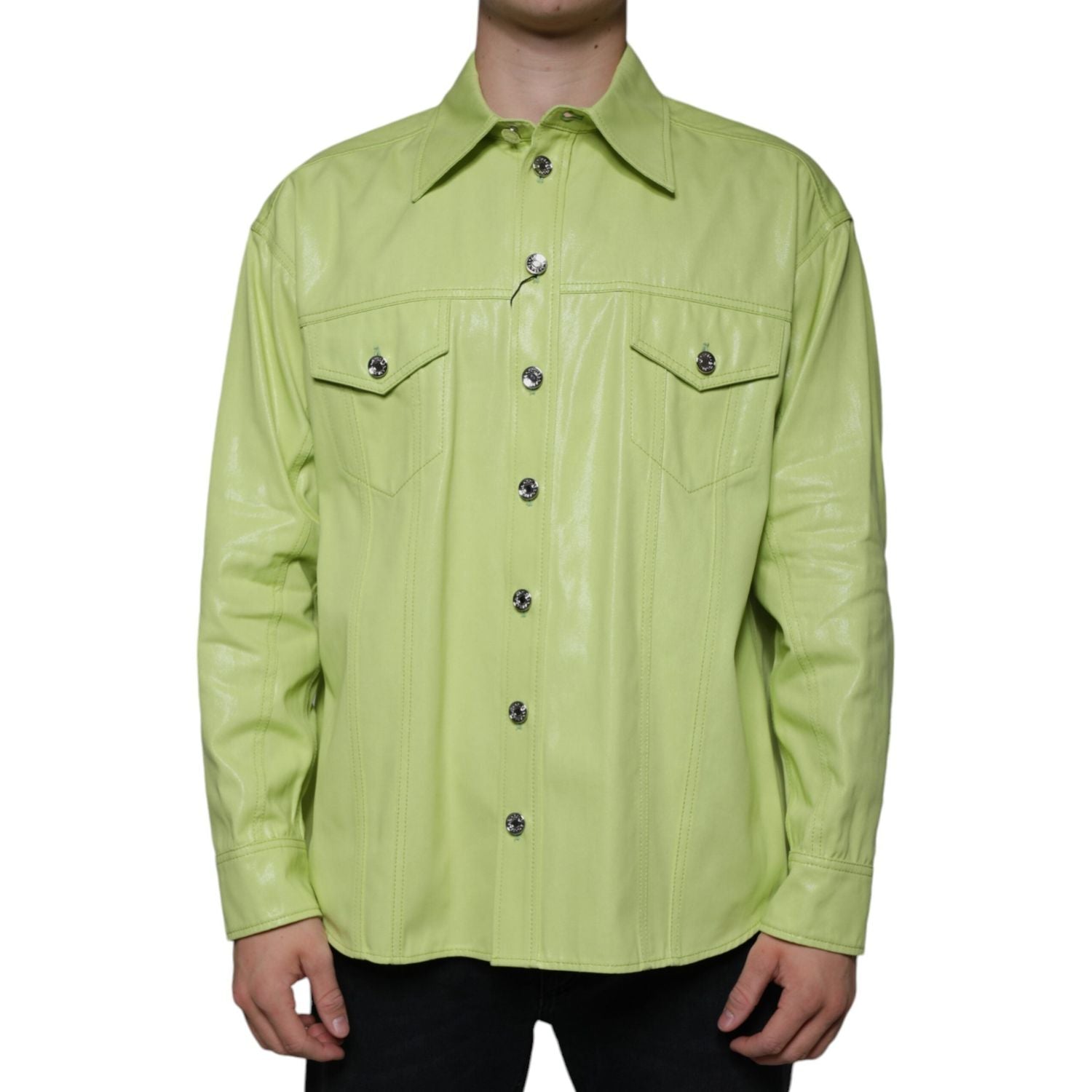 Dolce & Gabbana Green Cotton Collared Men Button Down Shirt